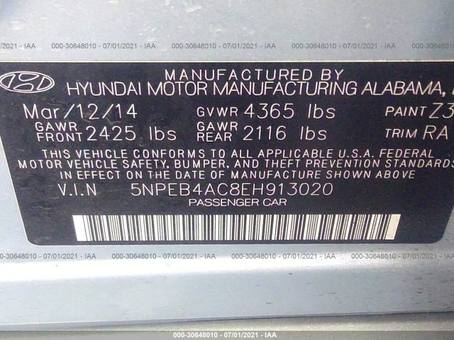 Photo 8 VIN: 5NPEB4AC8EH913020 - HYUNDAI SONATA 