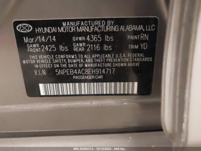 Photo 8 VIN: 5NPEB4AC8EH914717 - HYUNDAI SONATA 