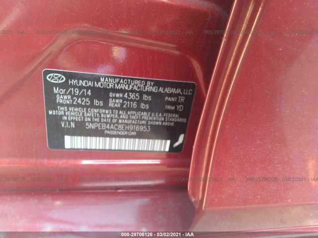 Photo 8 VIN: 5NPEB4AC8EH916953 - HYUNDAI SONATA 