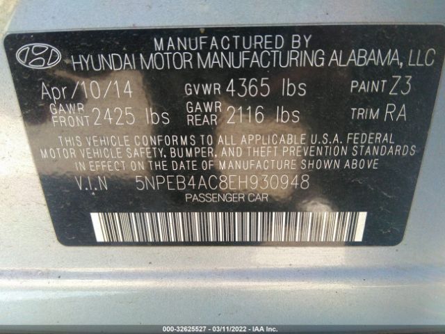 Photo 8 VIN: 5NPEB4AC8EH930948 - HYUNDAI SONATA 