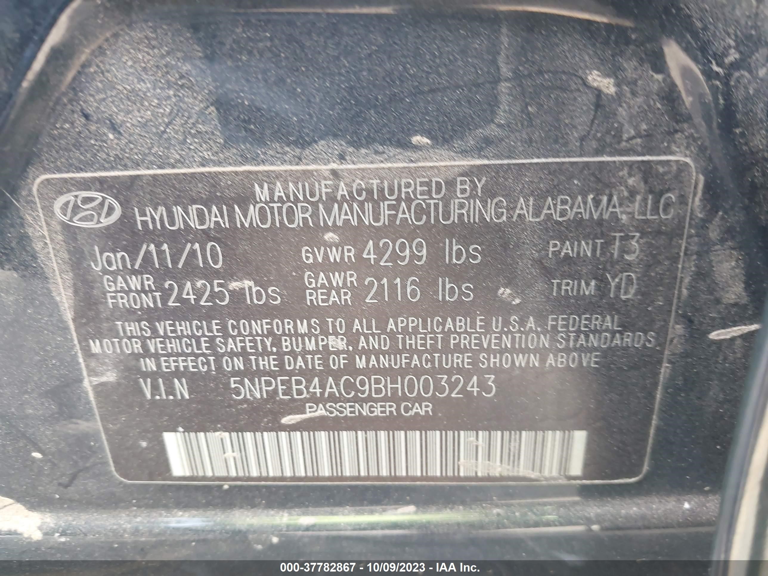 Photo 8 VIN: 5NPEB4AC9BH003243 - HYUNDAI SONATA 