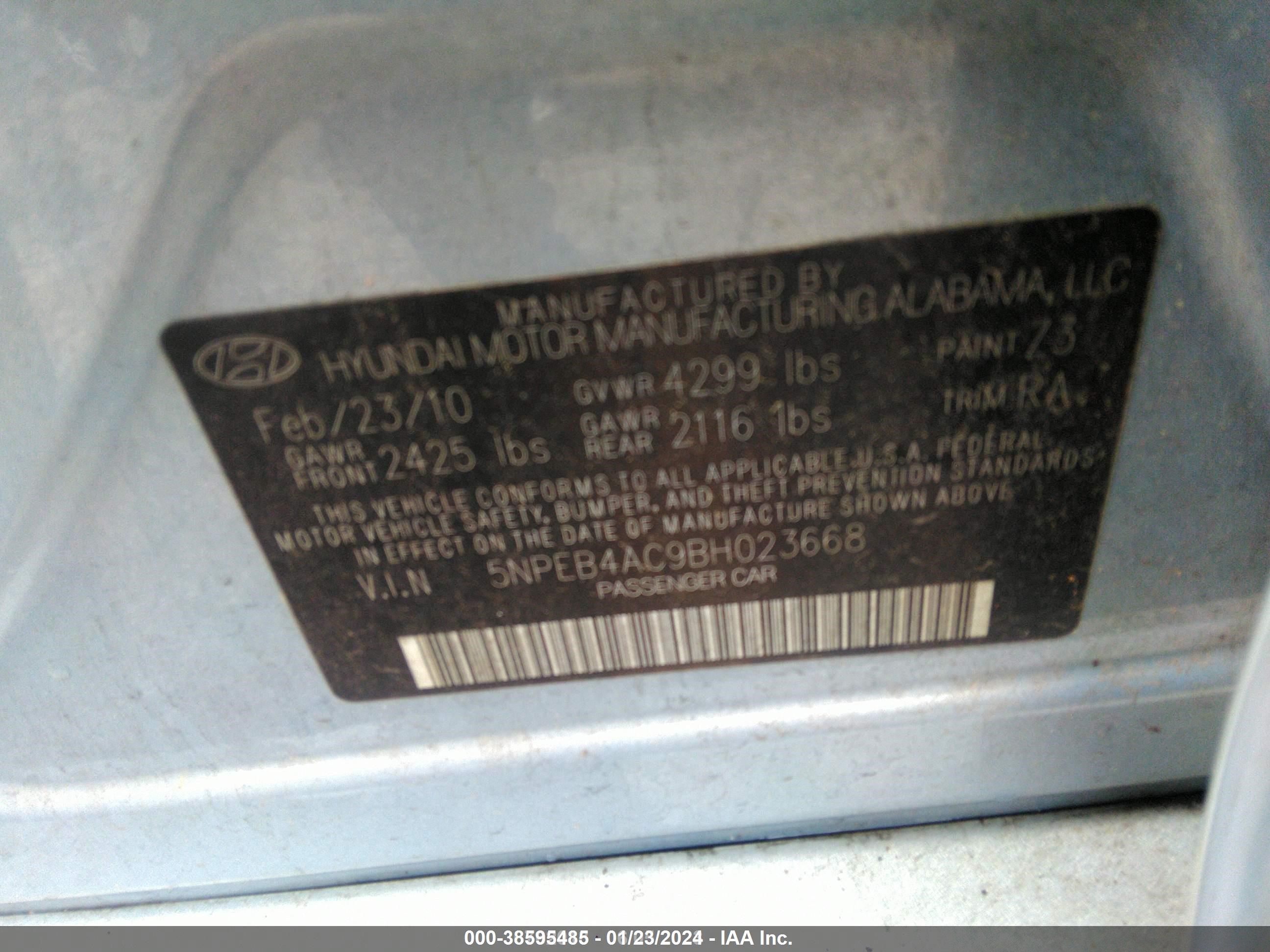 Photo 9 VIN: 5NPEB4AC9BH023668 - HYUNDAI SONATA 