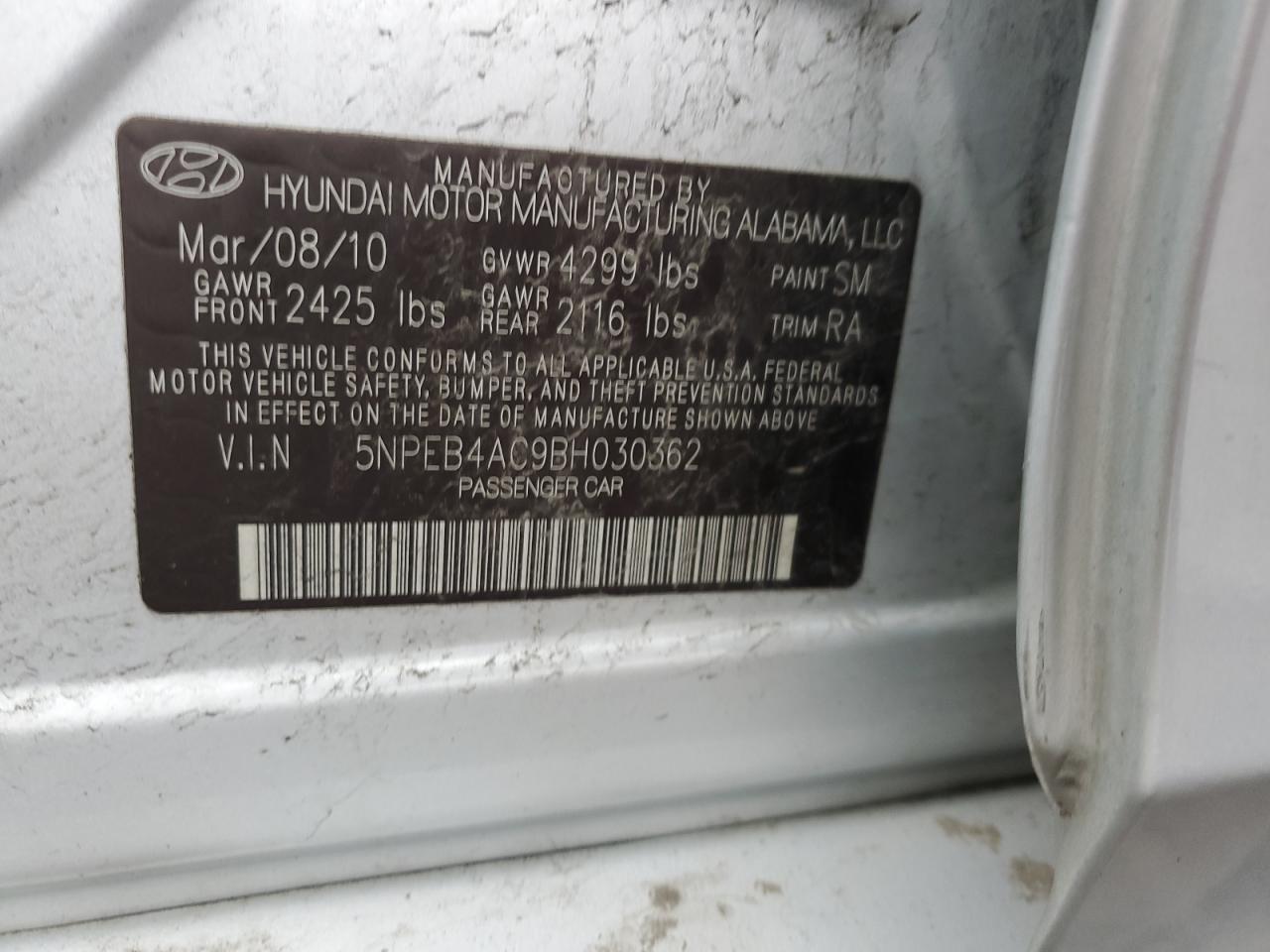 Photo 11 VIN: 5NPEB4AC9BH030362 - HYUNDAI SONATA 