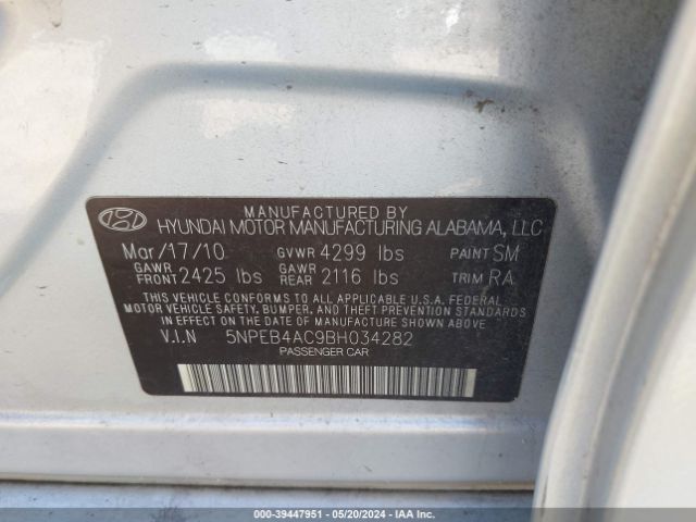 Photo 8 VIN: 5NPEB4AC9BH034282 - HYUNDAI SONATA 