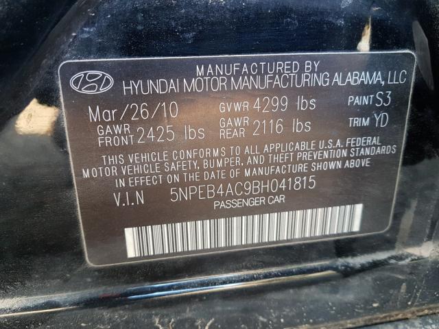 Photo 9 VIN: 5NPEB4AC9BH041815 - HYUNDAI SONATA GLS 