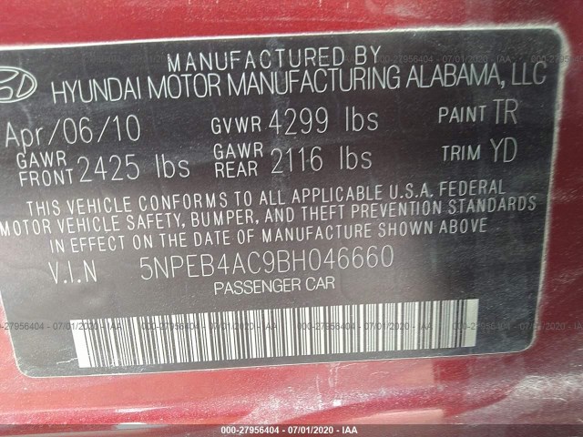 Photo 8 VIN: 5NPEB4AC9BH046660 - HYUNDAI SONATA 