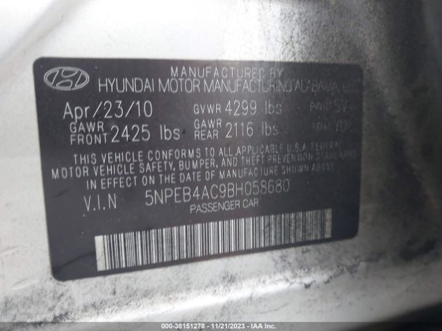 Photo 8 VIN: 5NPEB4AC9BH058680 - HYUNDAI SONATA 