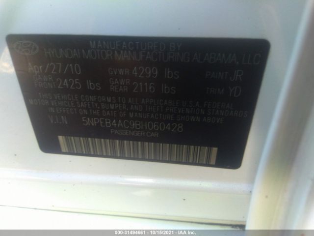 Photo 8 VIN: 5NPEB4AC9BH060428 - HYUNDAI SONATA 