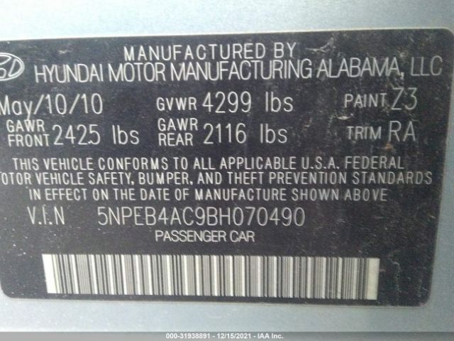 Photo 8 VIN: 5NPEB4AC9BH070490 - HYUNDAI SONATA 