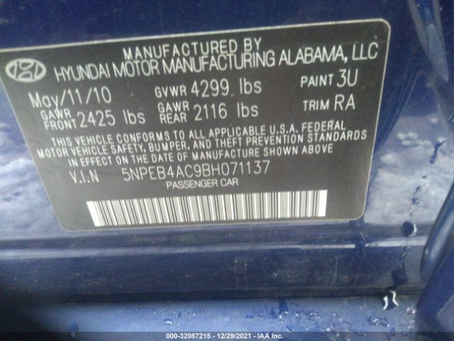 Photo 8 VIN: 5NPEB4AC9BH071137 - HYUNDAI SONATA 