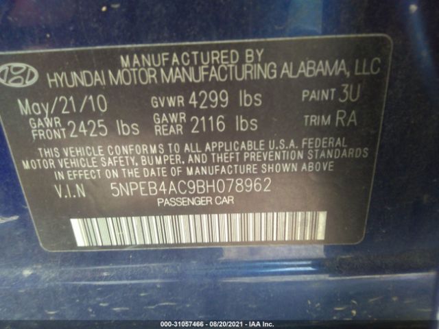 Photo 8 VIN: 5NPEB4AC9BH078962 - HYUNDAI SONATA 