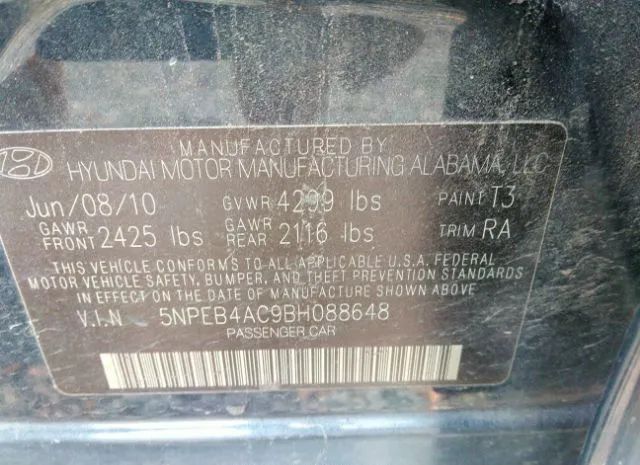 Photo 8 VIN: 5NPEB4AC9BH088648 - HYUNDAI SONATA 