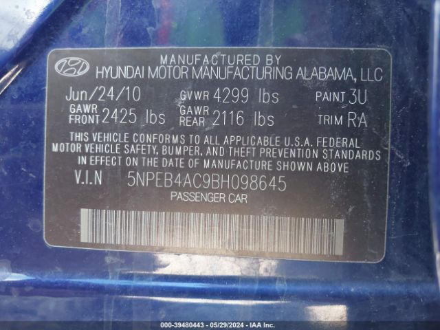 Photo 8 VIN: 5NPEB4AC9BH098645 - HYUNDAI SONATA 