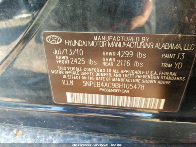 Photo 8 VIN: 5NPEB4AC9BH105478 - HYUNDAI SONATA 