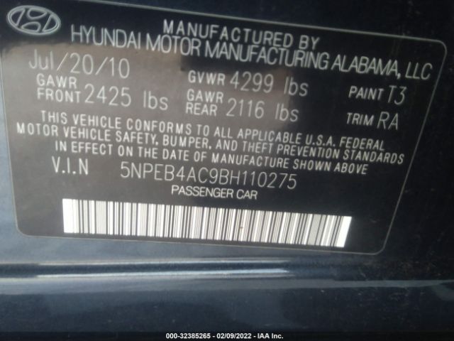 Photo 8 VIN: 5NPEB4AC9BH110275 - HYUNDAI SONATA 