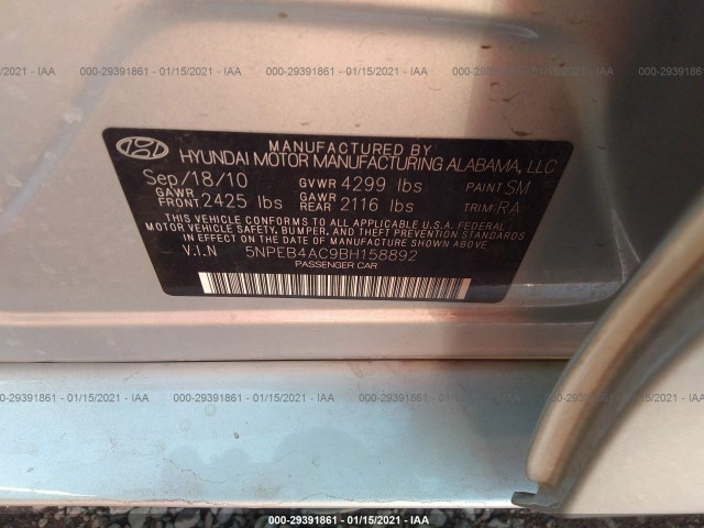 Photo 8 VIN: 5NPEB4AC9BH158892 - HYUNDAI SONATA 