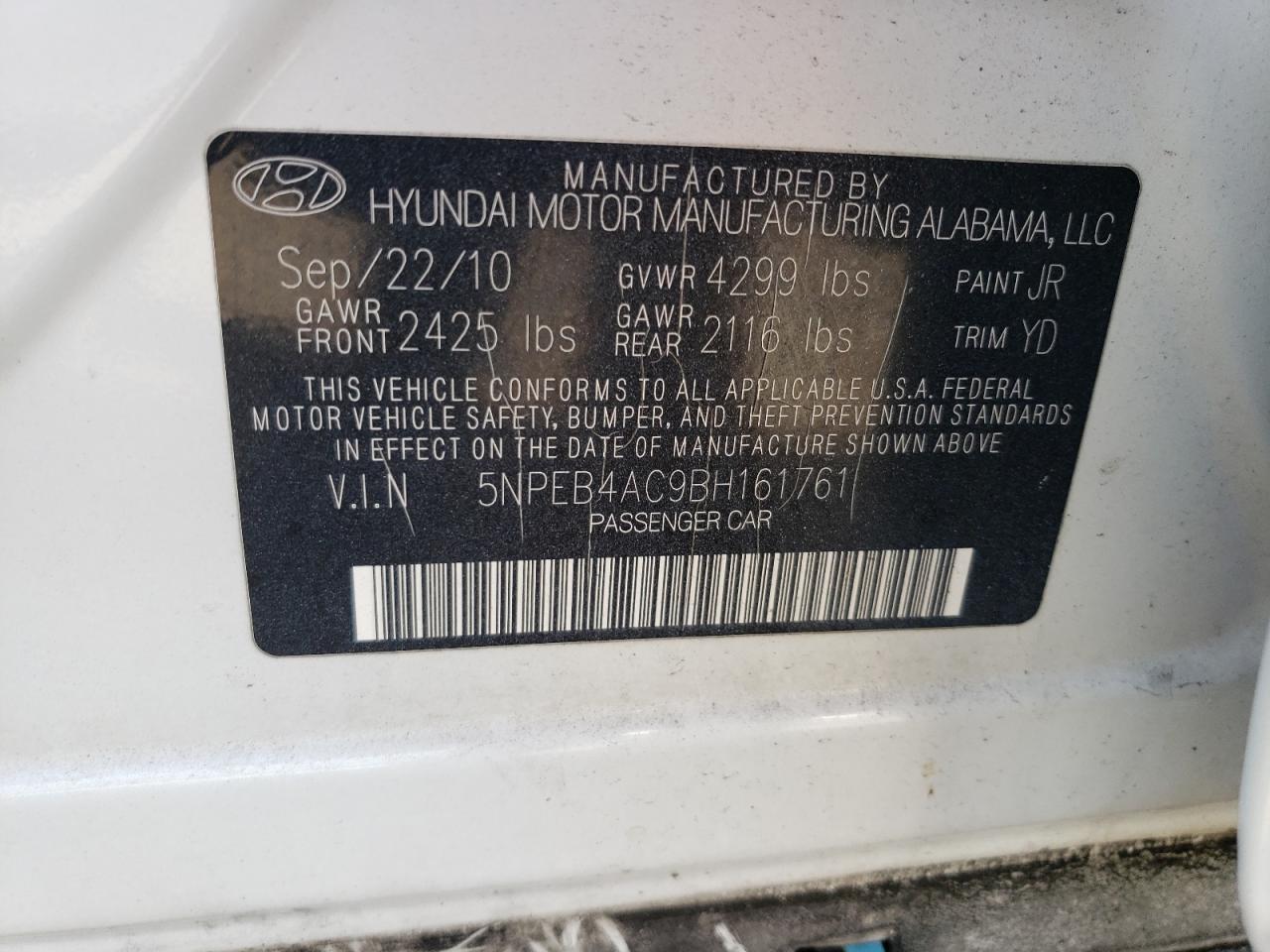 Photo 12 VIN: 5NPEB4AC9BH161761 - HYUNDAI SONATA 