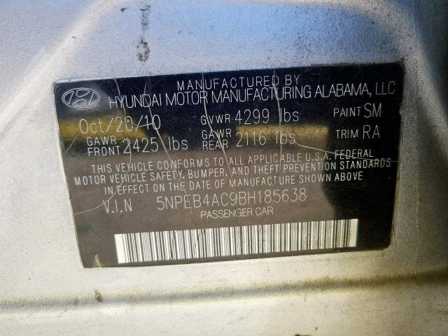 Photo 9 VIN: 5NPEB4AC9BH185638 - HYUNDAI SONATA GLS 