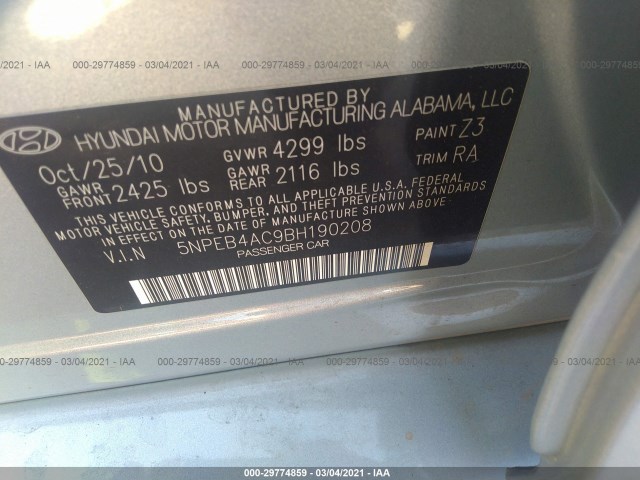 Photo 8 VIN: 5NPEB4AC9BH190208 - HYUNDAI SONATA 