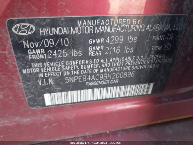 Photo 8 VIN: 5NPEB4AC9BH200896 - HYUNDAI SONATA 