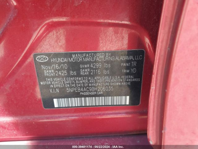 Photo 8 VIN: 5NPEB4AC9BH206035 - HYUNDAI SONATA 