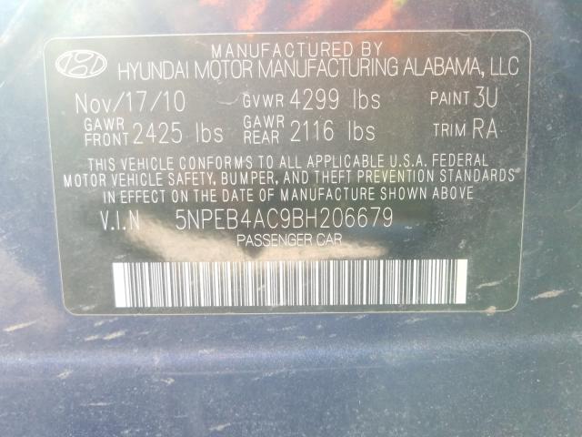 Photo 9 VIN: 5NPEB4AC9BH206679 - HYUNDAI SONATA GLS 