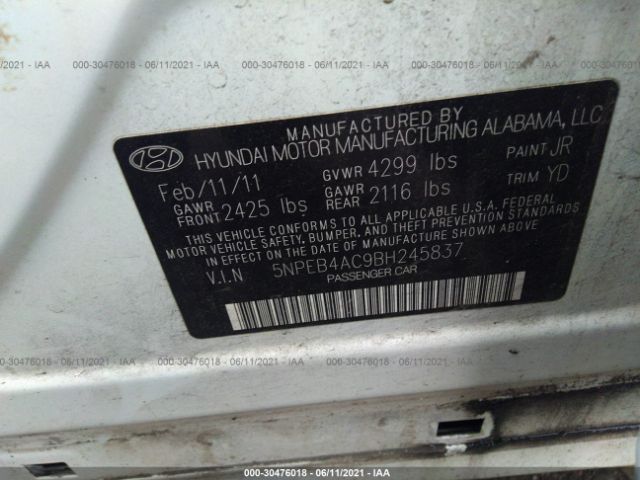 Photo 8 VIN: 5NPEB4AC9BH245837 - HYUNDAI SONATA 