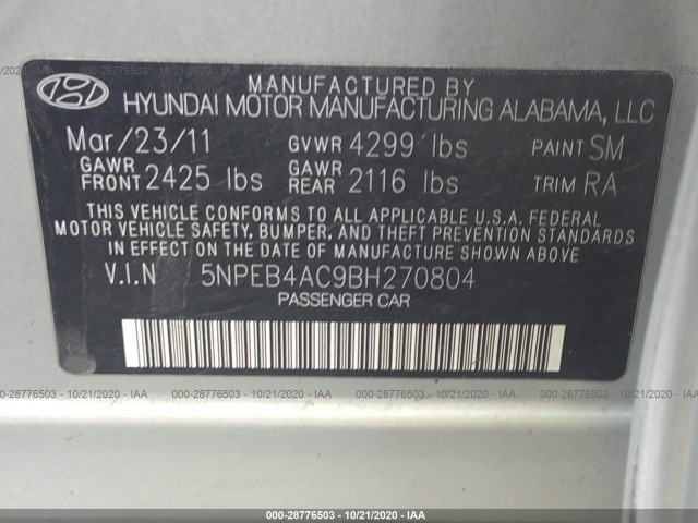 Photo 8 VIN: 5NPEB4AC9BH270804 - HYUNDAI SONATA 