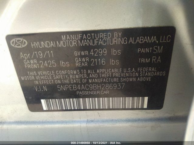 Photo 8 VIN: 5NPEB4AC9BH286937 - HYUNDAI SONATA 