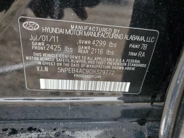 Photo 11 VIN: 5NPEB4AC9CH329772 - HYUNDAI SONATA GLS 