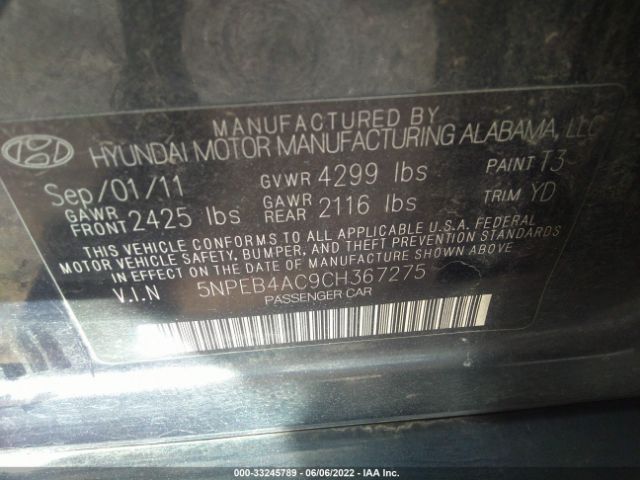 Photo 8 VIN: 5NPEB4AC9CH367275 - HYUNDAI SONATA 