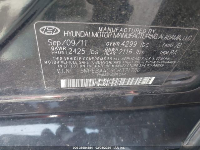 Photo 8 VIN: 5NPEB4AC9CH371780 - HYUNDAI SONATA 