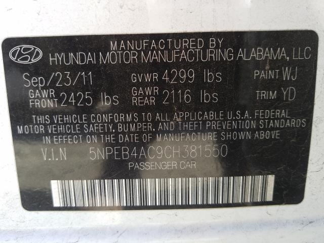 Photo 9 VIN: 5NPEB4AC9CH381550 - HYUNDAI SONATA GLS 