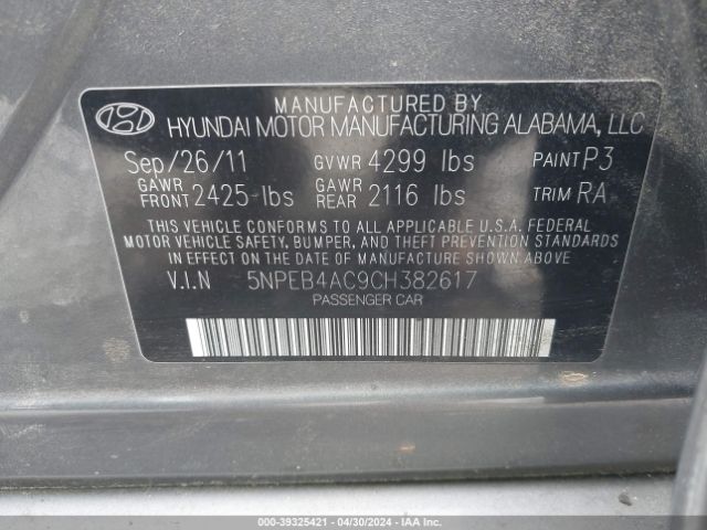 Photo 8 VIN: 5NPEB4AC9CH382617 - HYUNDAI SONATA 