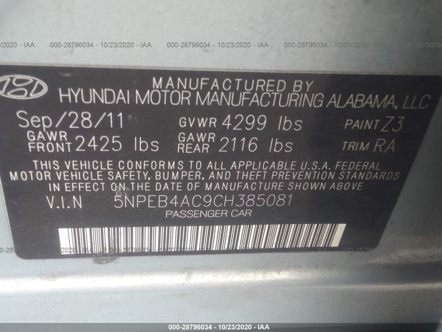 Photo 8 VIN: 5NPEB4AC9CH385081 - HYUNDAI SONATA 