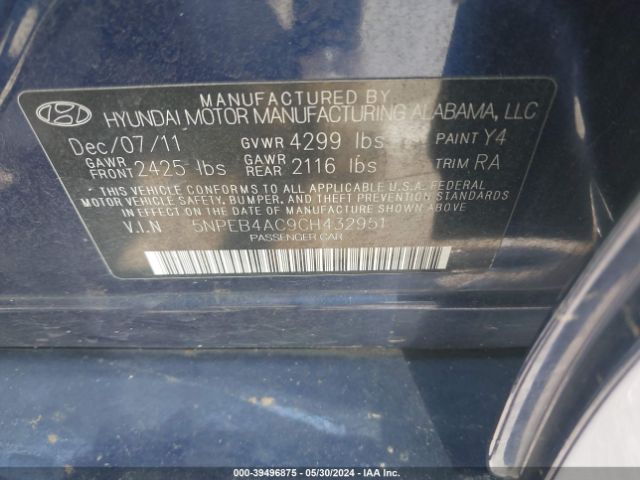 Photo 8 VIN: 5NPEB4AC9CH432951 - HYUNDAI SONATA 