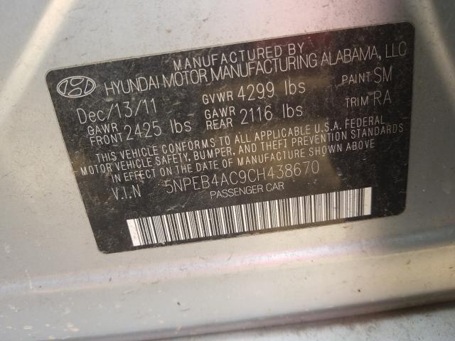 Photo 9 VIN: 5NPEB4AC9CH438670 - HYUNDAI SONATA GLS 