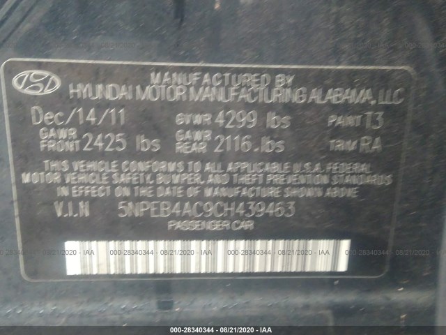 Photo 8 VIN: 5NPEB4AC9CH439463 - HYUNDAI SONATA 