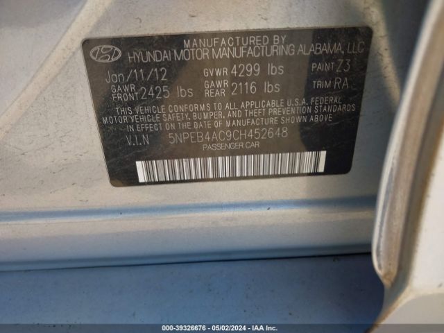 Photo 8 VIN: 5NPEB4AC9CH452648 - HYUNDAI SONATA 