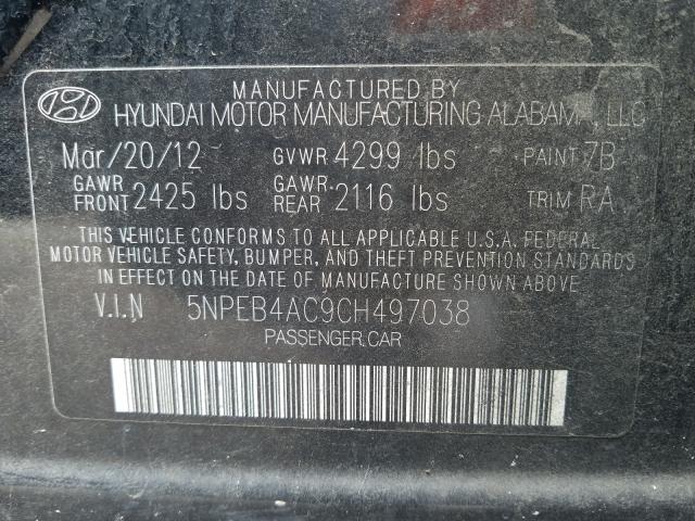 Photo 9 VIN: 5NPEB4AC9CH497038 - HYUNDAI SONATA GLS 