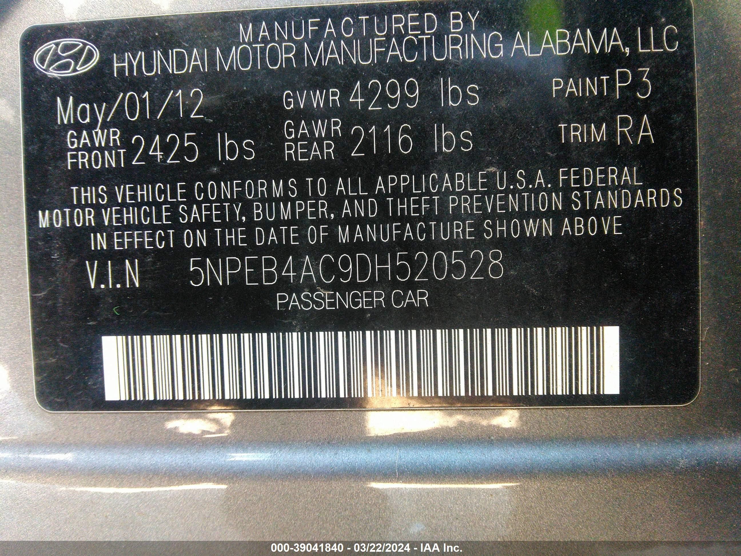 Photo 8 VIN: 5NPEB4AC9DH520528 - HYUNDAI SONATA 