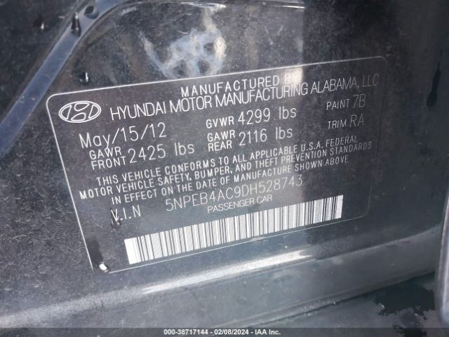 Photo 8 VIN: 5NPEB4AC9DH528743 - HYUNDAI SONATA 