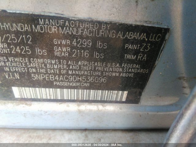 Photo 8 VIN: 5NPEB4AC9DH536096 - HYUNDAI SONATA 