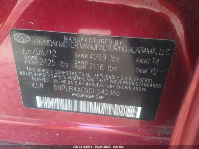 Photo 8 VIN: 5NPEB4AC9DH542366 - HYUNDAI SONATA 