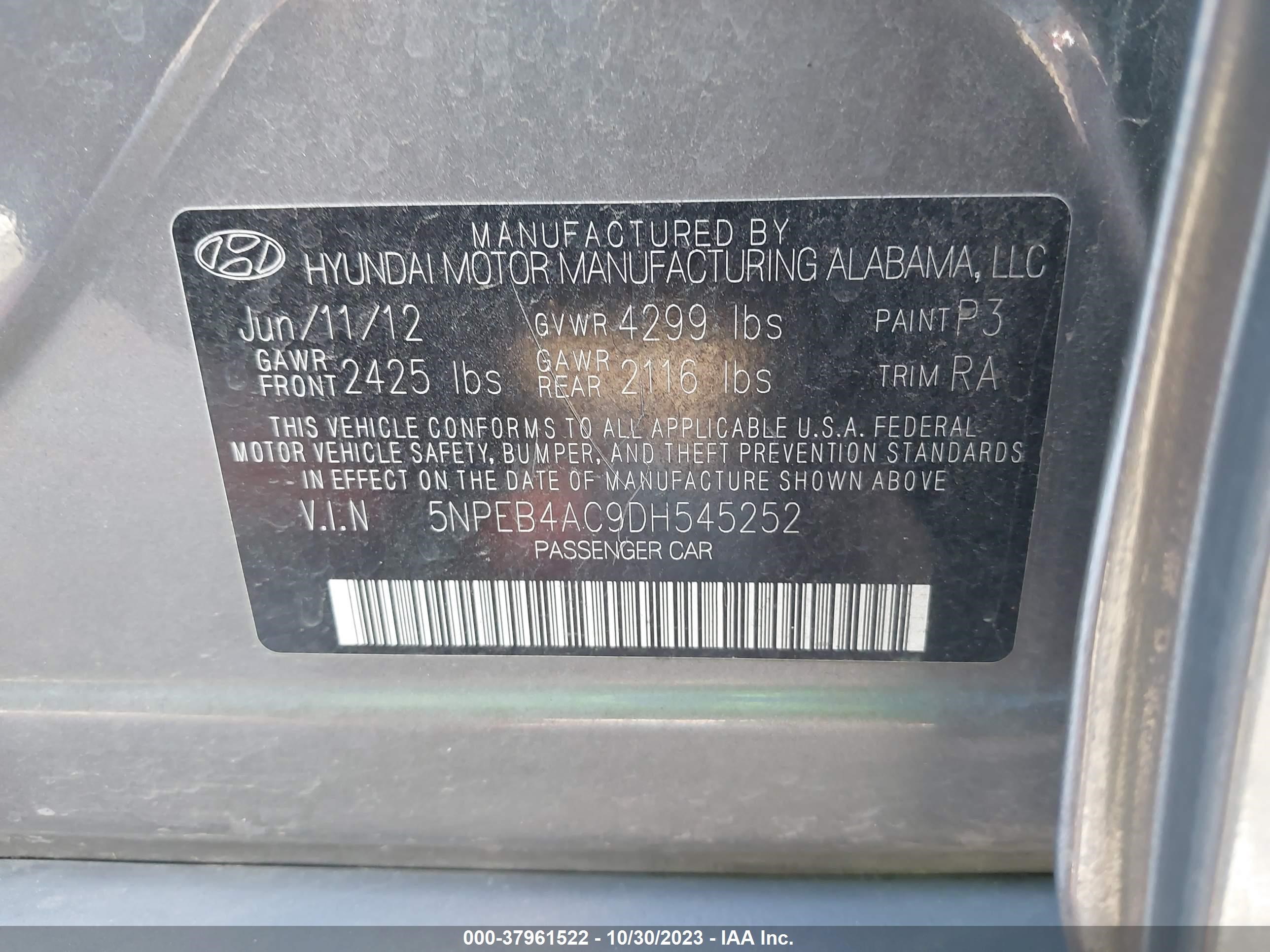 Photo 8 VIN: 5NPEB4AC9DH545252 - HYUNDAI SONATA 