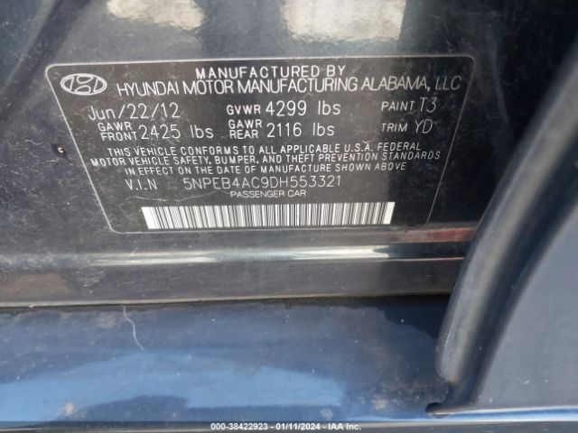 Photo 8 VIN: 5NPEB4AC9DH553321 - HYUNDAI SONATA 