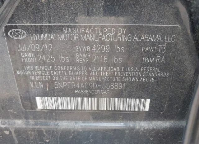 Photo 8 VIN: 5NPEB4AC9DH558891 - HYUNDAI SONATA 