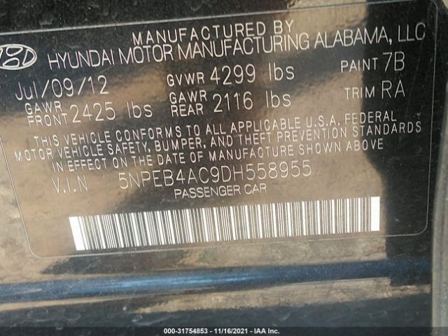 Photo 8 VIN: 5NPEB4AC9DH558955 - HYUNDAI SONATA 