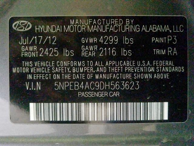 Photo 9 VIN: 5NPEB4AC9DH563623 - HYUNDAI SONATA GLS 