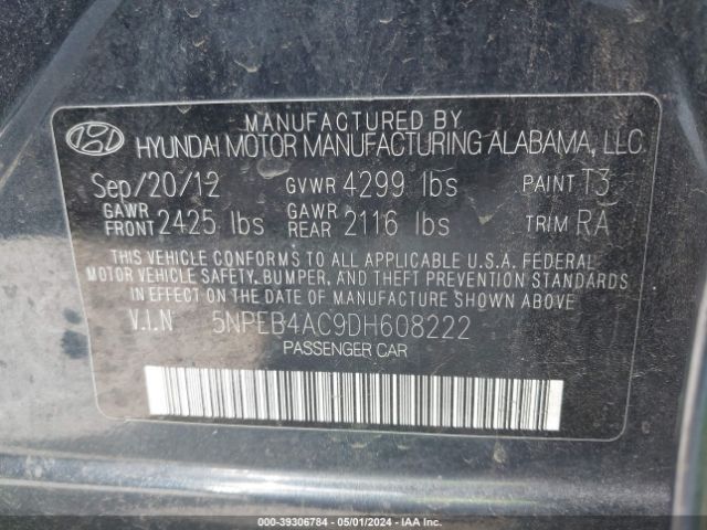 Photo 8 VIN: 5NPEB4AC9DH608222 - HYUNDAI SONATA 